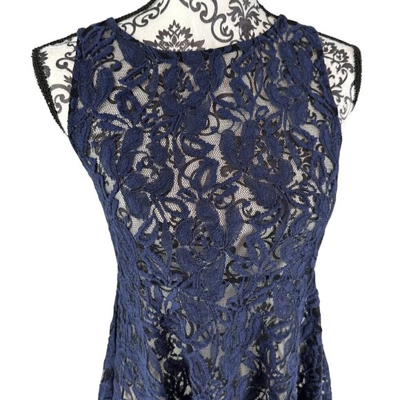 Free People Blue Lace Translucent Sleeveless Dress Lace overlay Size XS - Picture 5 of 12